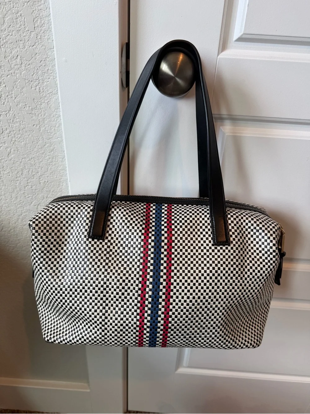Tory Burch Black & White Woven Leather Tote